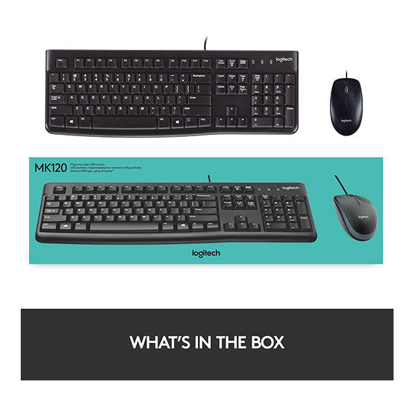 Logitech MK120 Corded Keyboard and Mouse Combo - Durable and Spill-Resistant Design