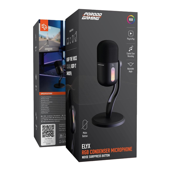 Porodo Gaming Condenser Microphone, USB-C Dynamic Microphone for Podcast Recording, PDX5MK06