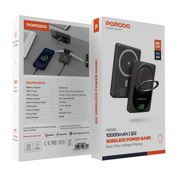 Porodo 10000mAh Qi2 Wireless Power Bank