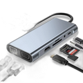 11 in 1 USB C Hub Adapter with HDMI, VGA, 4 USB, Type C, SD/TF Reader, LAN, AUX