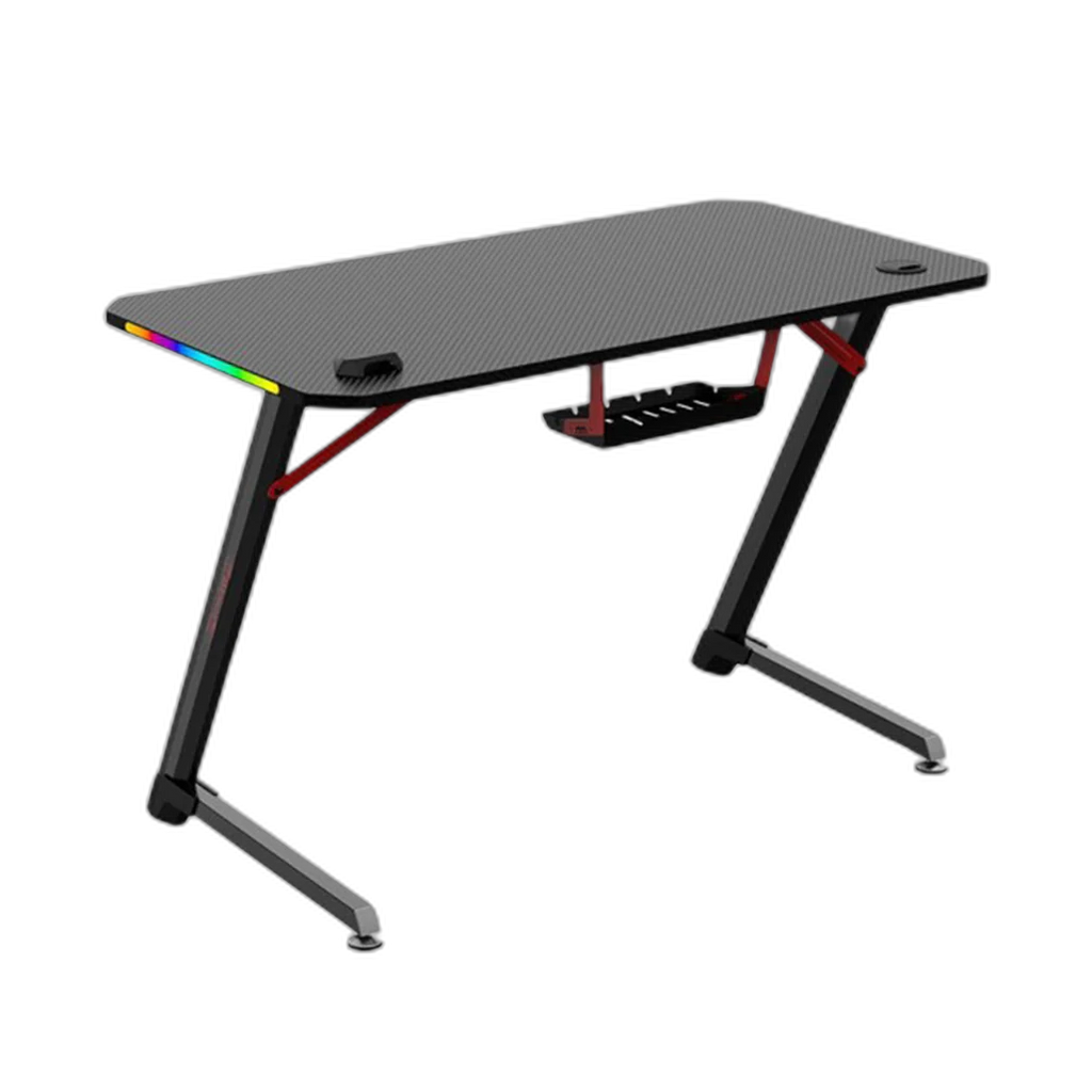 Dhybrid GD514 Premium Quality & stable design Gaming Desk with RGB LED Lighting, Carbon Fiber Texture, Cup and Headset Holder