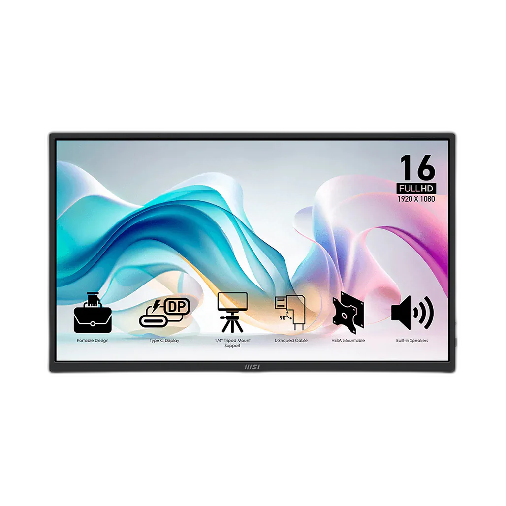 MSI Pro MP165 E6 Portable Screen, 15.6-inch FHD ultra-slim business monitor, 250 nits, 60Hz, Speakers