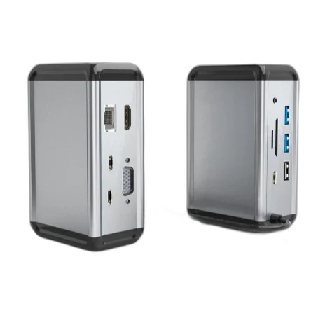 12 in 1 Type C Docking Station with HDMI, VGA, 3 USB, 3 Type C, SD/TF Reader, LAN, AUX