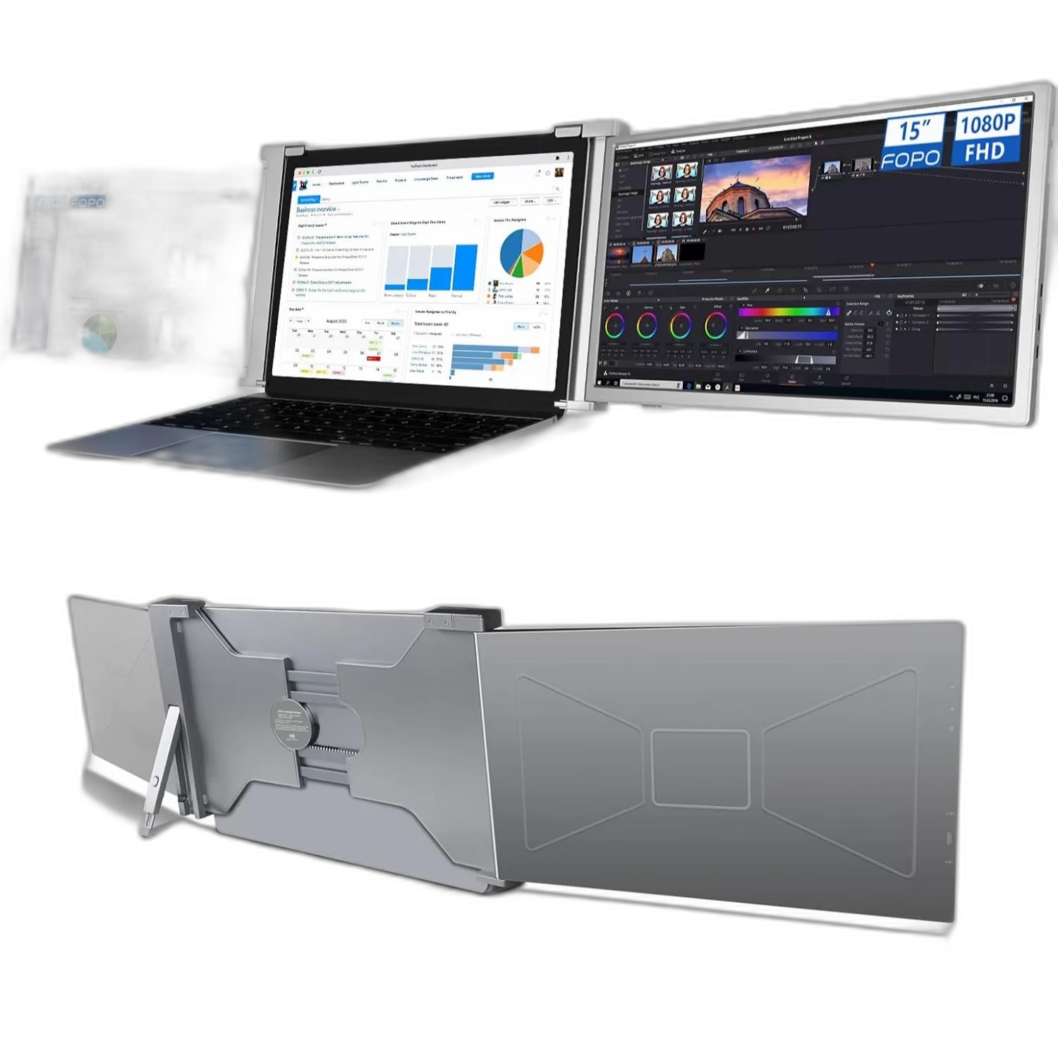 Triple Portable Monitor, 15-inch FHD, HDR, IPS, for 15 inch and 17 inch