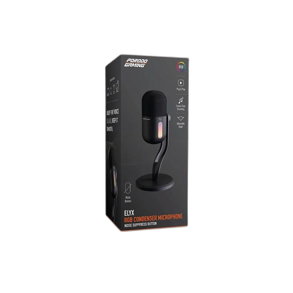 Porodo Gaming Condenser Microphone, USB-C Dynamic Microphone for Podcast Recording, PDX5MK06
