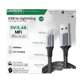 UGREEN USB-A to Lightning Braided Cable & Aluminum Body, MFI Apple Certified, Fast Charging 1.5M, 2M - US199 60162 60157 60158