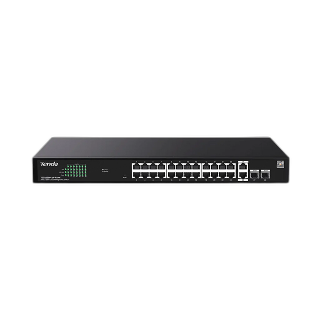 Tenda Switch Poe 28 Ports Gigabit (24 POe, 2 GE SFP) Teg2228P-24-410W Cloud managed Rack