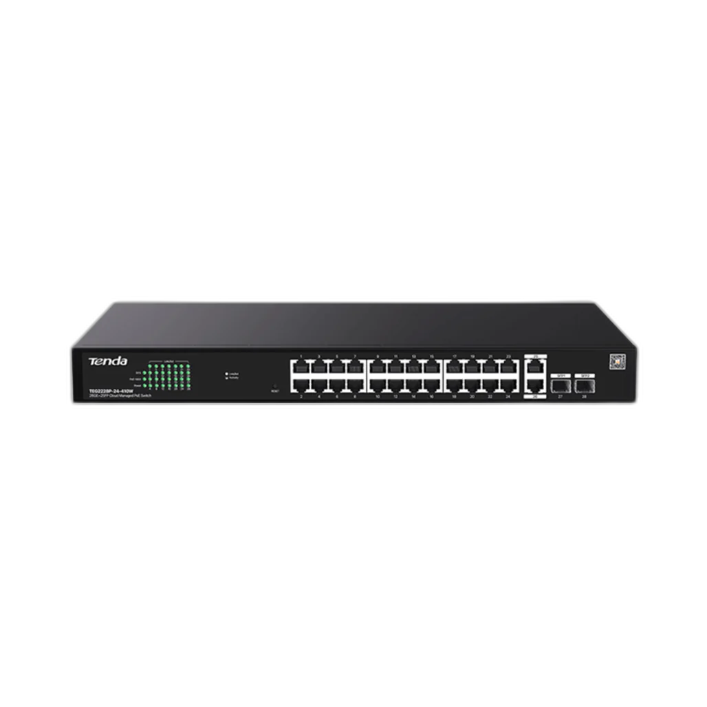 Tenda Switch Poe 28 Ports Gigabit (24 POe, 2 GE SFP) Teg2228P-24-410W Cloud managed Rack