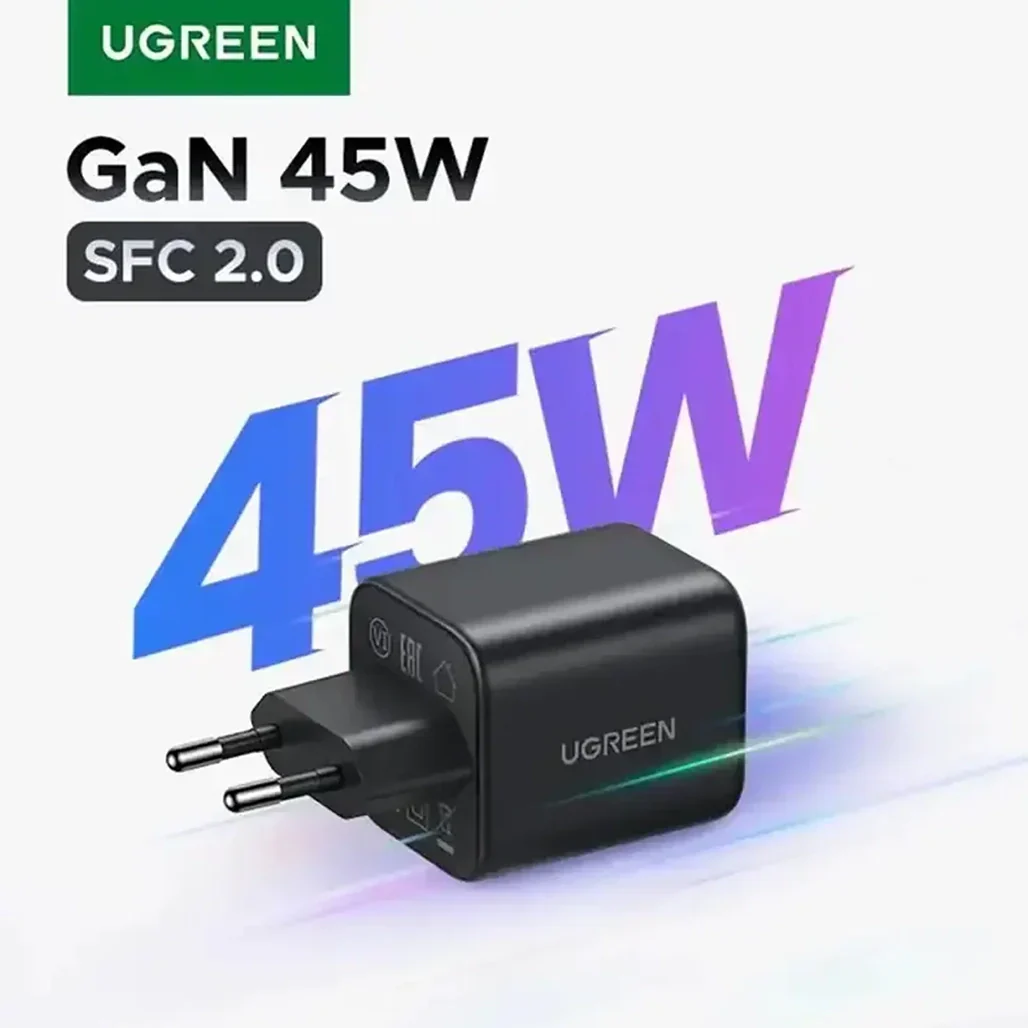 UGREEN 2 PORT GAN FAST CHARGER 1 USB-C 1 USB A 45w -x525