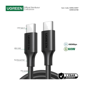 UGREEN USB-C to USB-C PD60W Fast Charge Cable, Available in 0.5M, 1M, 1.5M, 2M, 3M - US286 50996 50997 60518 50998 60520 60788