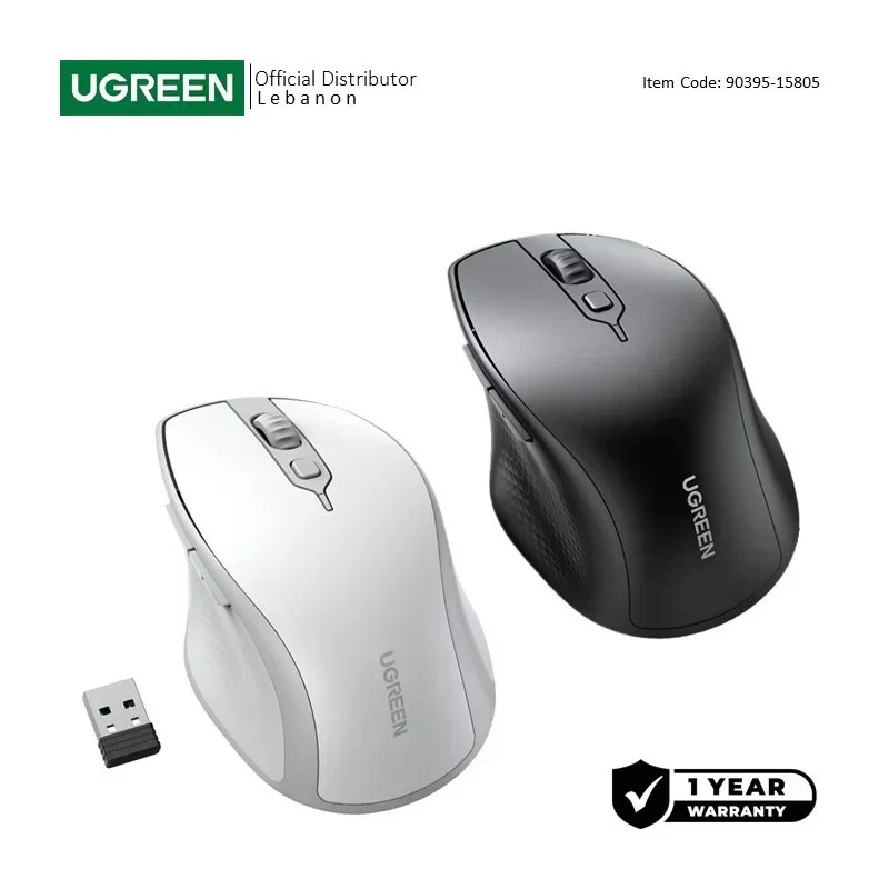 UGREEN Dual Mode Bluetooth & Wireless Mouse, Silent Click, 4000 DPI, Connect and switch Up To 2 Devices - MU101 90395 15805