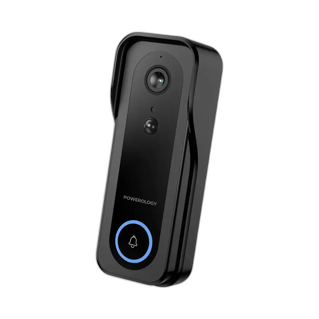 Powerology Smart Doorbell Camera – Black | 3MP, Night Vision, Two-Way Audio
