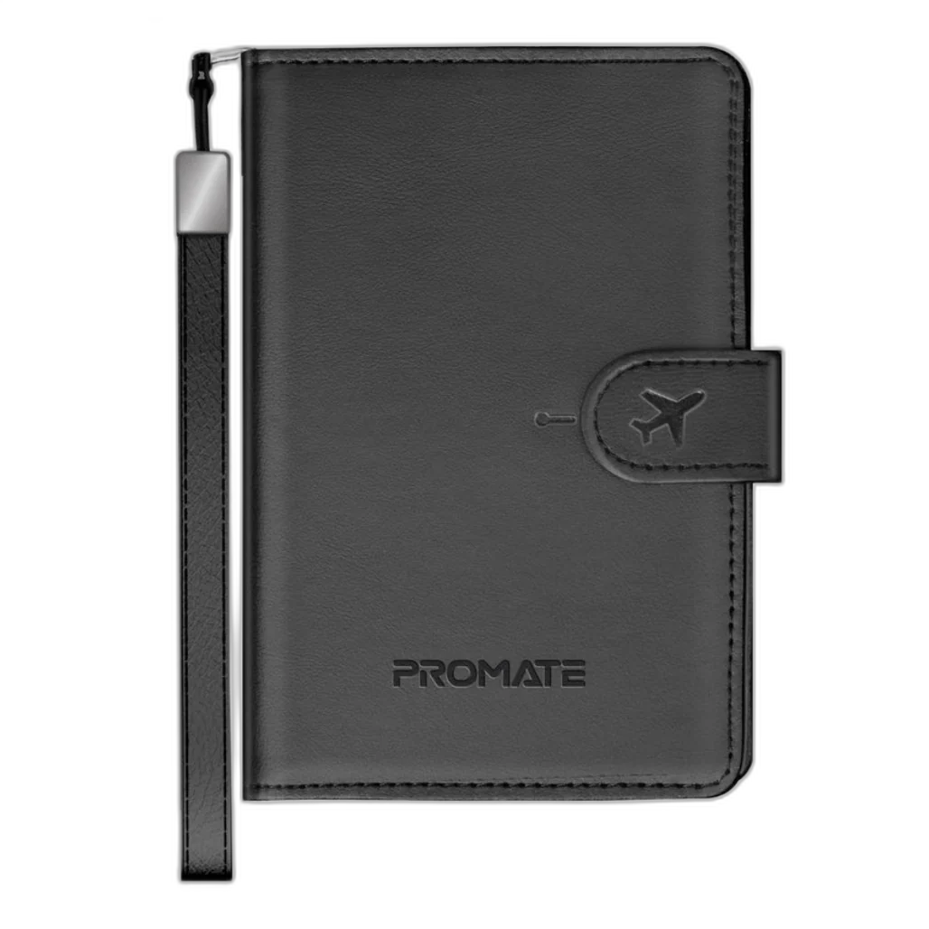 Promate PassMate Anti-Loss Slim Leather Passport Holder with RFID Protection & Smart Tracking