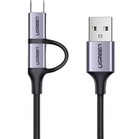 UGREEN 2 IN 1 USB-A to Micro-USB + USB-C Braided Cable & Aluminum Body, Fast Charge 1M - US177 30875