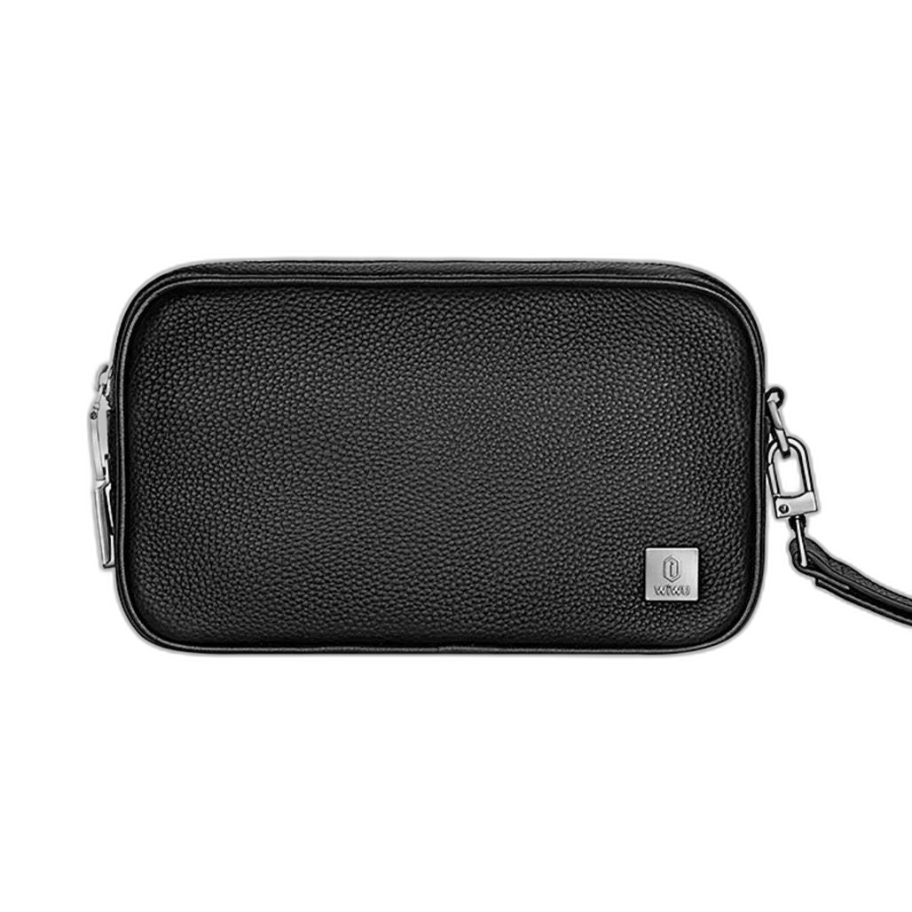 WIWU MGBLK Master Genuine Leather Fingerprint Lock Pouch Bag Black