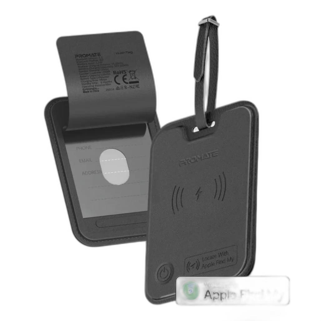 Promate HushTag Anti-Loss Slim Leather Luggage Tag with Smart Tracking