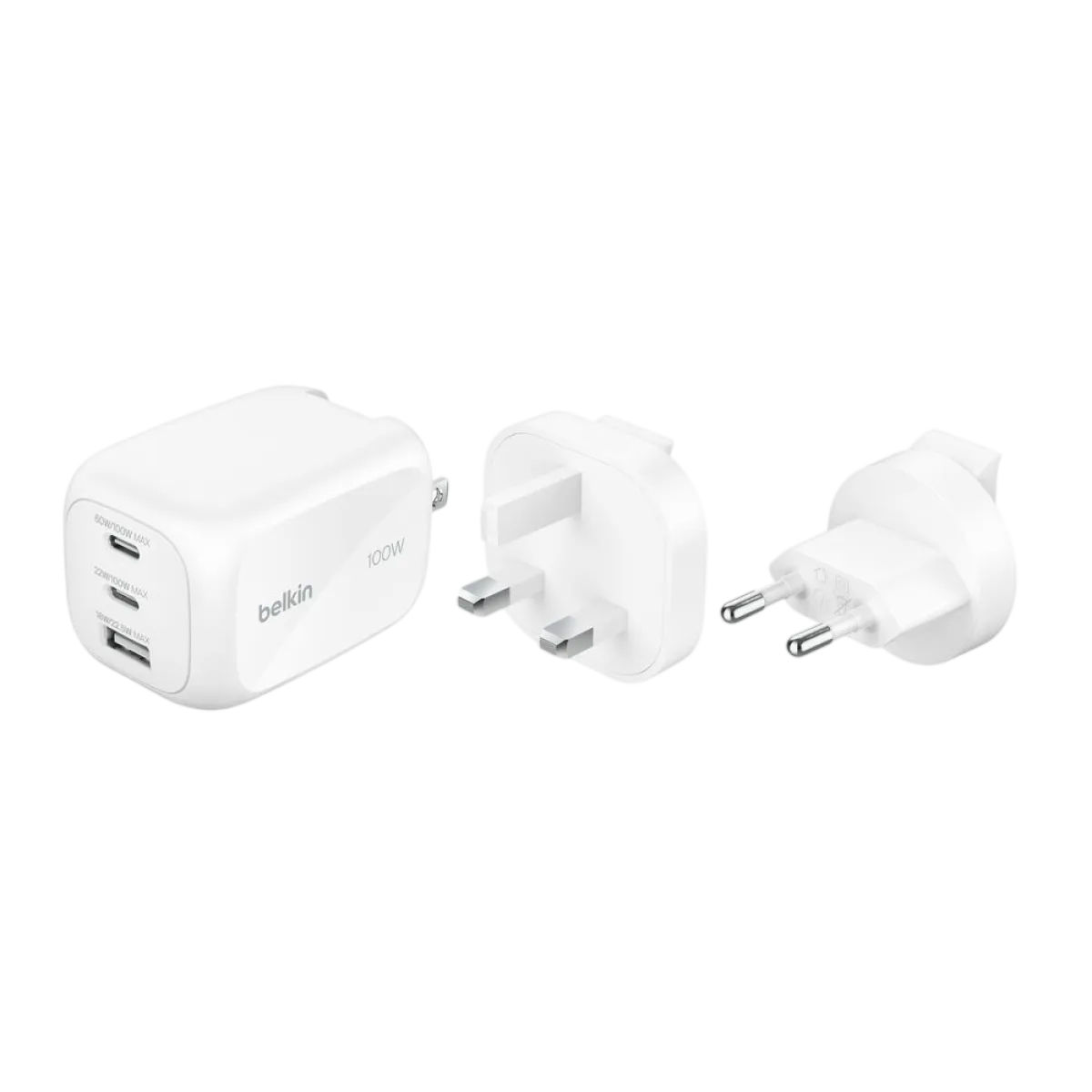 Belkin BoostCharge Pro 3-Port GaN Wall Charger 100W + Travel Adapter Kit - WCH016HQWH