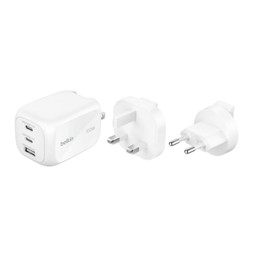 Belkin BoostCharge Pro 3-Port GaN Wall Charger 100W + Travel Adapter Kit - WCH016HQWH
