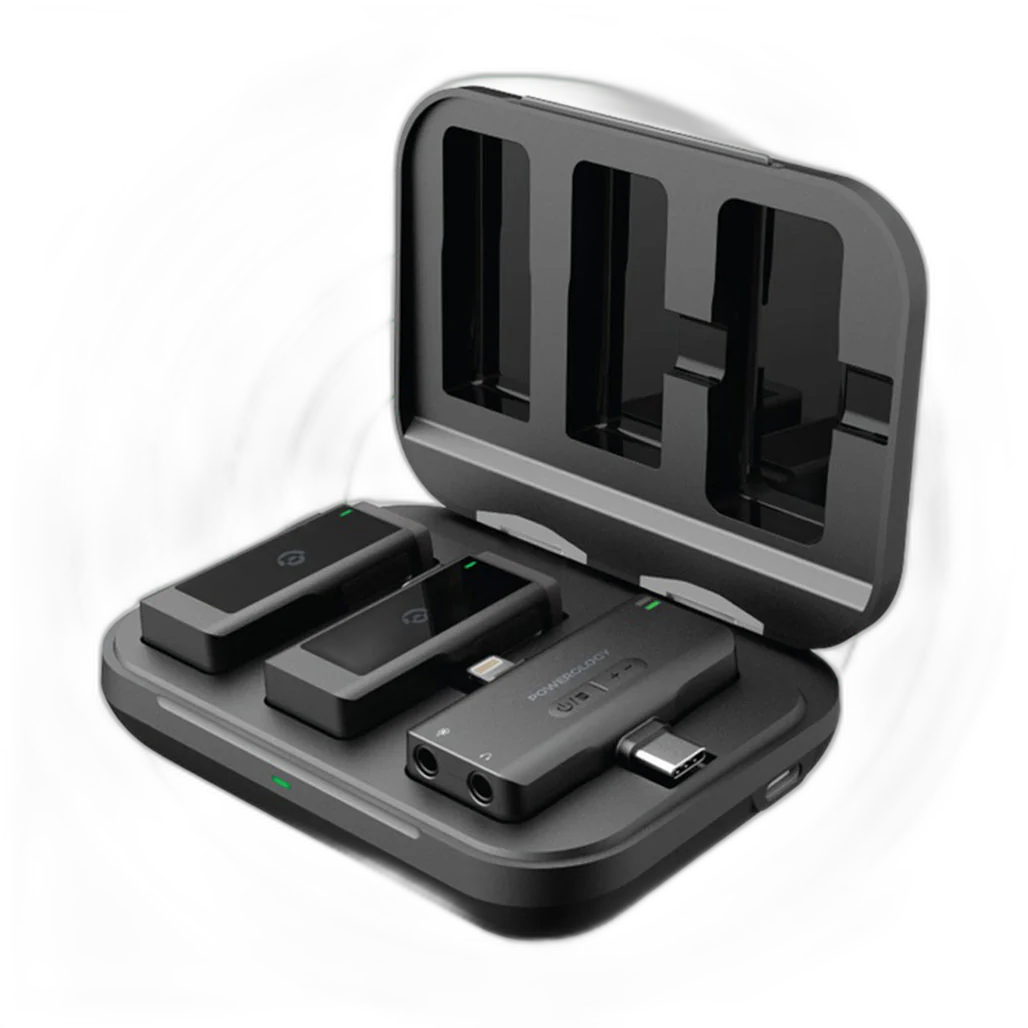Powerology PWMICBK MFI Dual Connector Wireless Lavalier Microphone