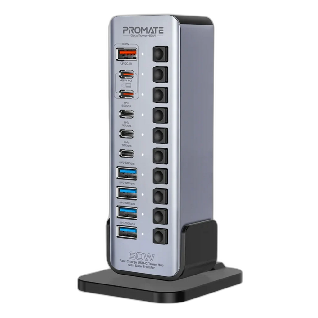 Promate GegaTower-60W | Fast Charging Multi-Port USB-C Hub