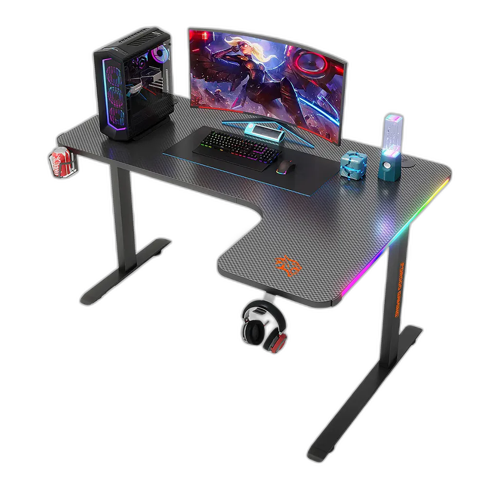 Porodo Gaming Xcommand Carbon Fiber Gaming Table with RGB Lights & Holders - Black - PDX122BK