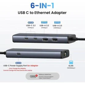 UGREEN 6-in-1 USB-C HUB Docking Station 2x USB 3.2 + 2 USB-C 3.2 + Lan RJ45 + USB-C Power Delivery Port - CM512 45320