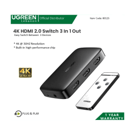 UGREEN 4K HDMI Switch 3 IN 1 OUT with Remote Control - CM332 80125