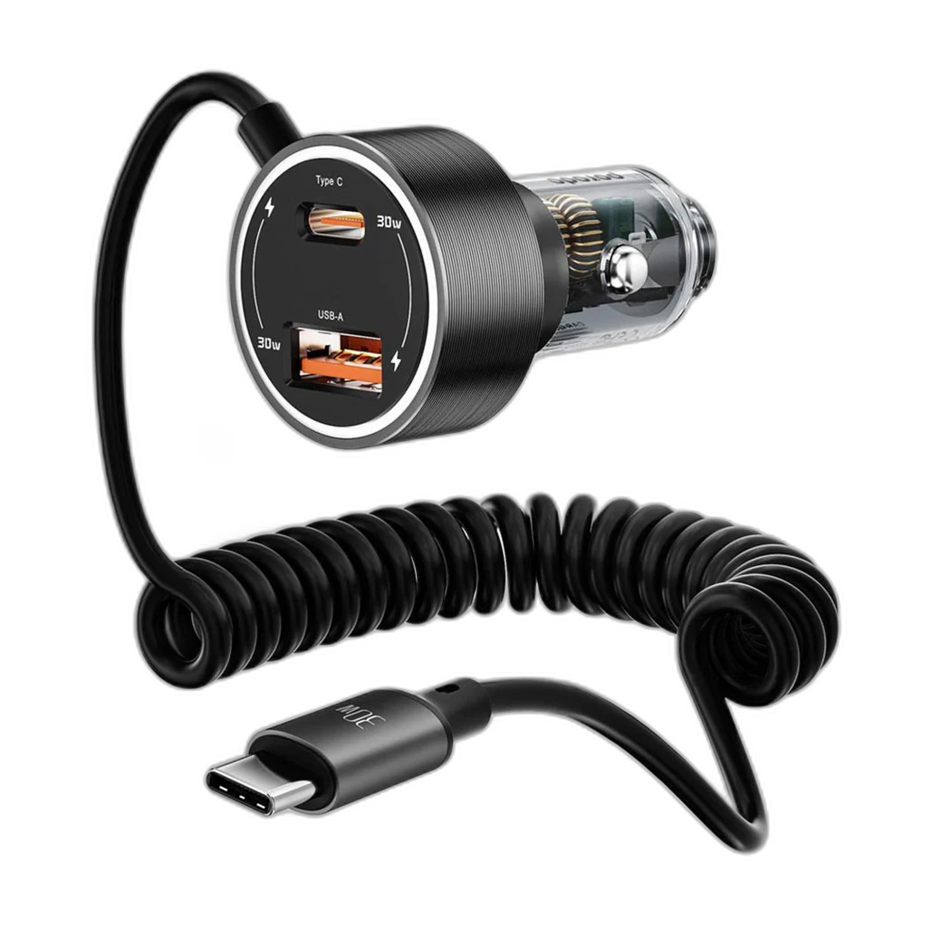 Porodo 60W Dual Port Car Charger 30W QC 18W with Coil