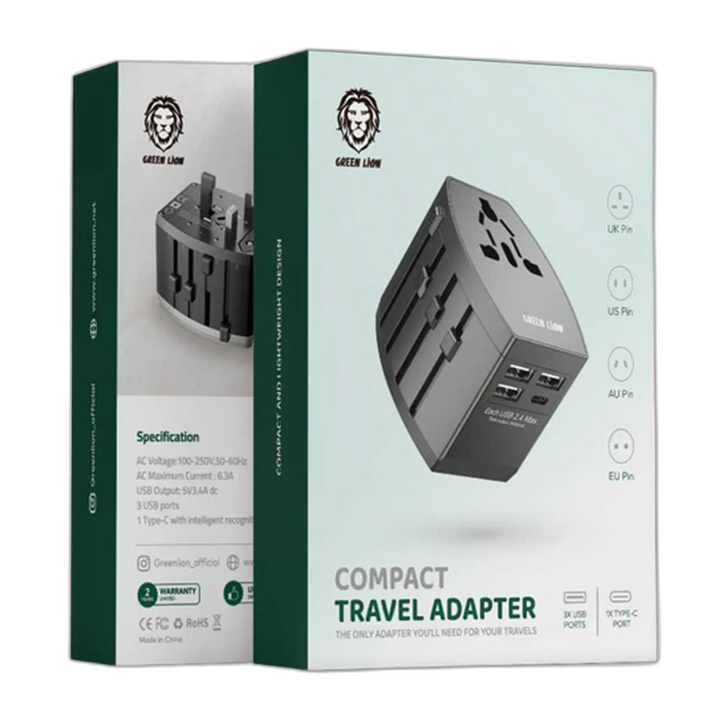 Green Lion Compact Travel Adapter - Black