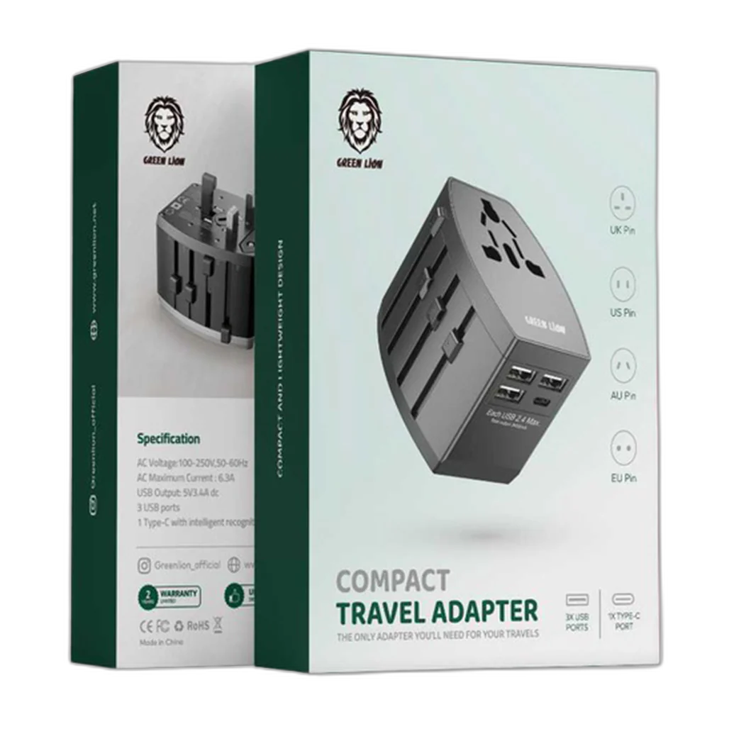 Green Lion Compact Travel Adapter - Black