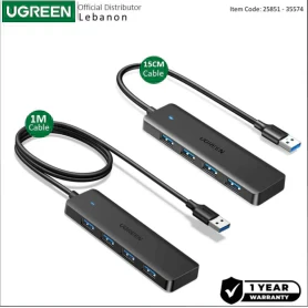 UGREEN USB 3.0 to 4- Port USB 3.0 Hub, with Power Port, Stable Transmission, Data Transfer up to 5 Gbps - CM219 25851 35574