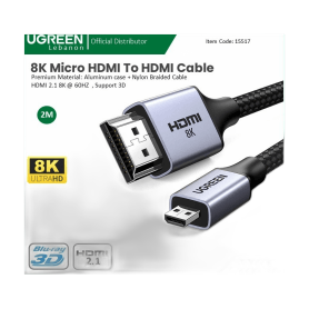 Ugreen Cable 8K Micro Hdmi To Hdmi , Hdmi 2.1 High Performance Transmission 15517