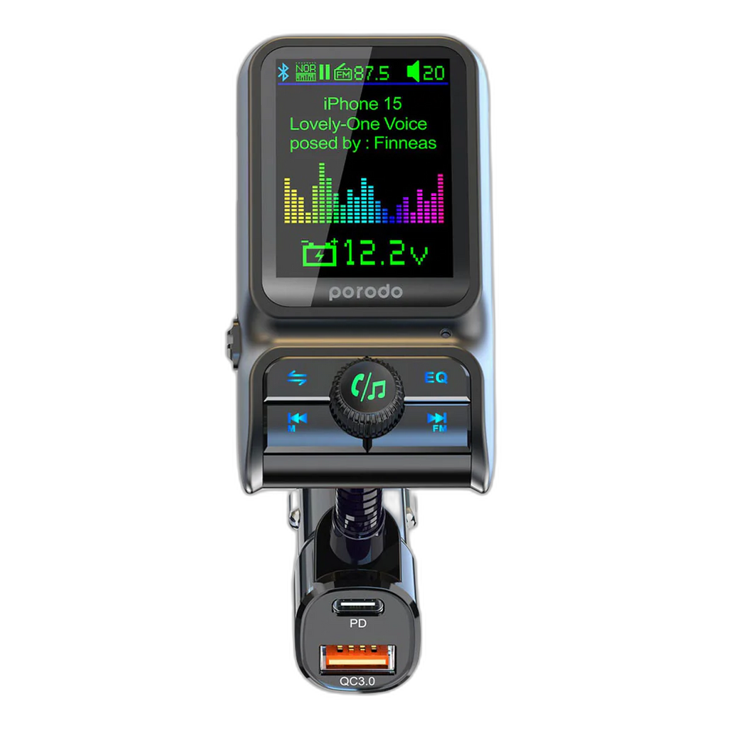 Porodo Dual Port Car Charger FM Transmitter PD 36W|Black