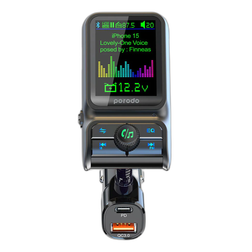 Porodo Dual Port Car Charger FM Transmitter PD 36W|Black