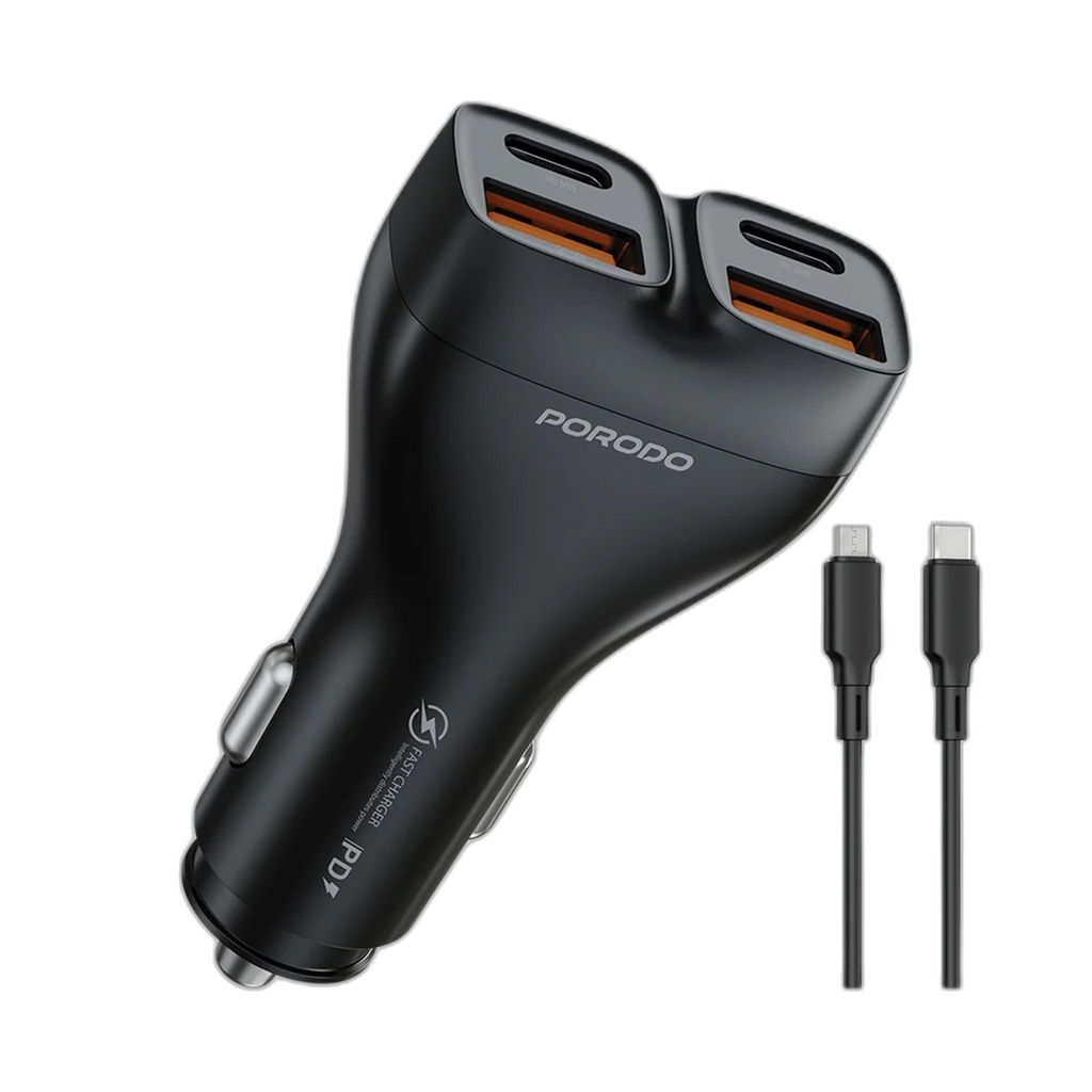 Porodo Dual Power Car Charger with USB-C Cable - PDFWCH085CBK