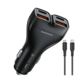Porodo Dual Power Car Charger with USB-C Cable - PDFWCH085CBK