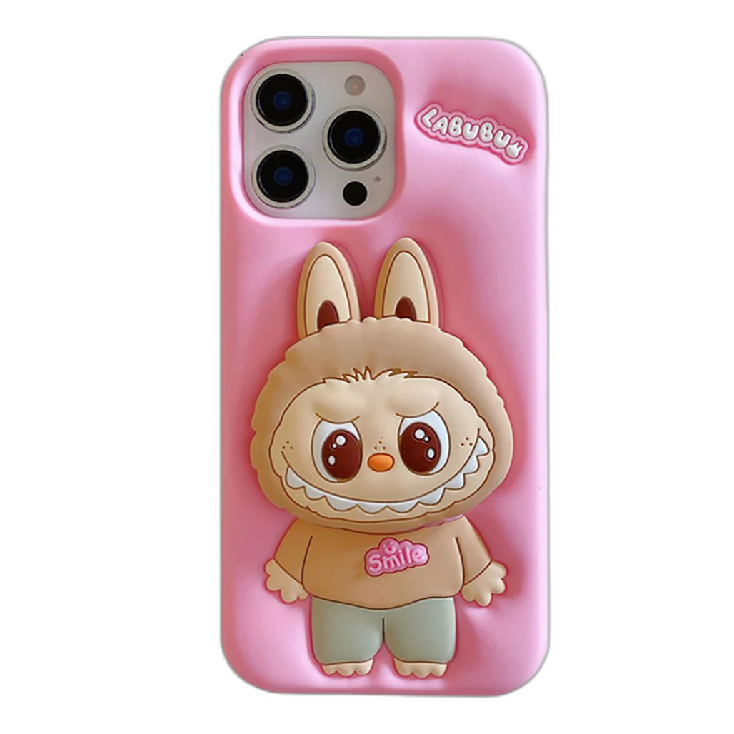 Labubu Shockproof Silicone Case with Stand for iPhone 16 Pro