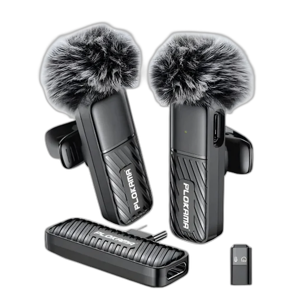 PLOKAMA VM-20 Wireless Clip-On Lavalier Microphone, Plug and Play, Dual Type-C and Lightning Microphones