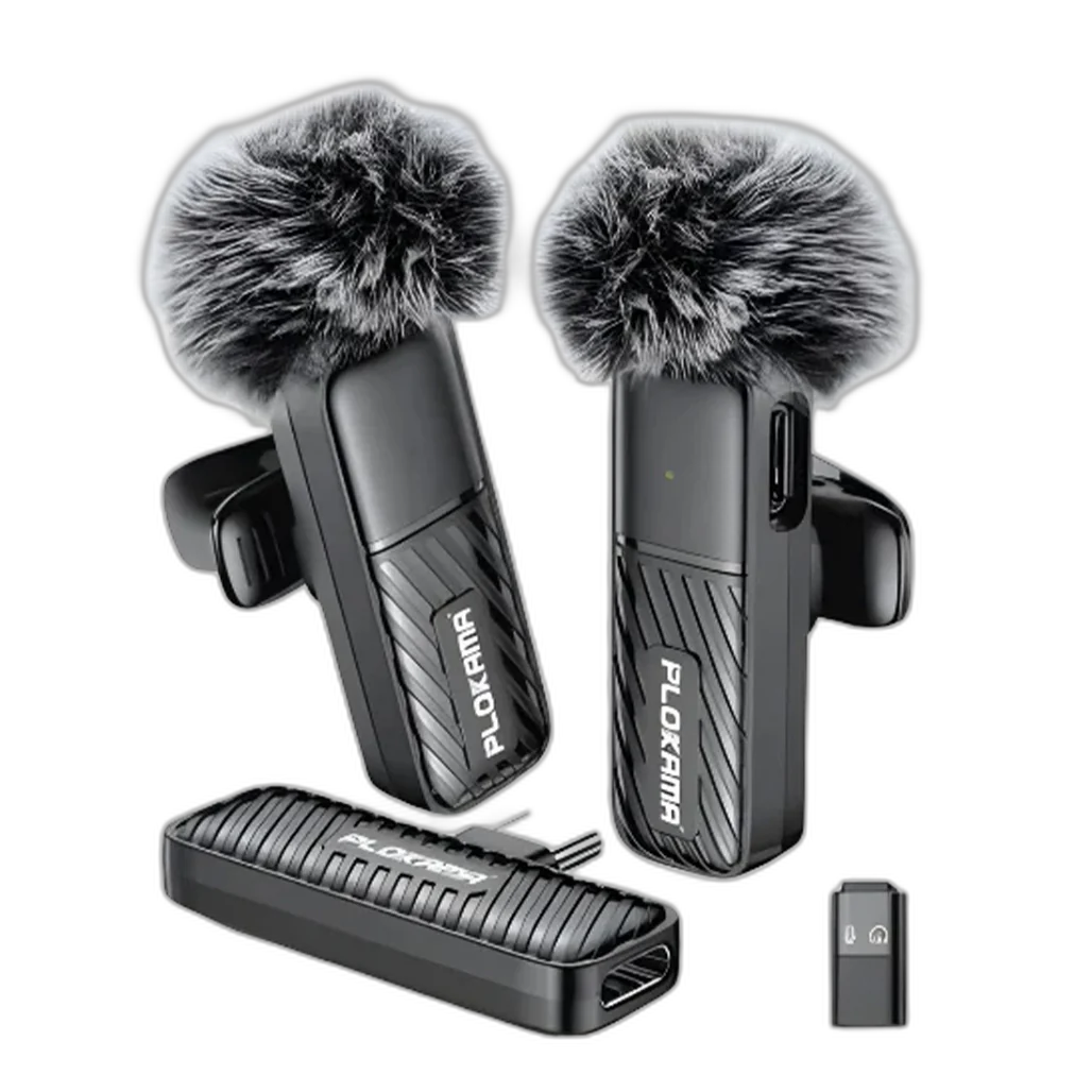PLOKAMA VM-20 Wireless Clip-On Lavalier Microphone, Plug and Play, Dual Type-C and Lightning Microphones