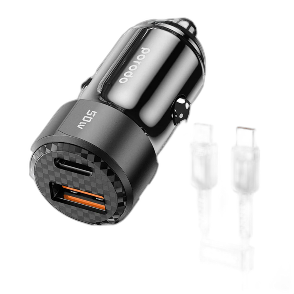 Porodo 50W Dual Port Car Charger PD 20W QC 30W with C to C Cable