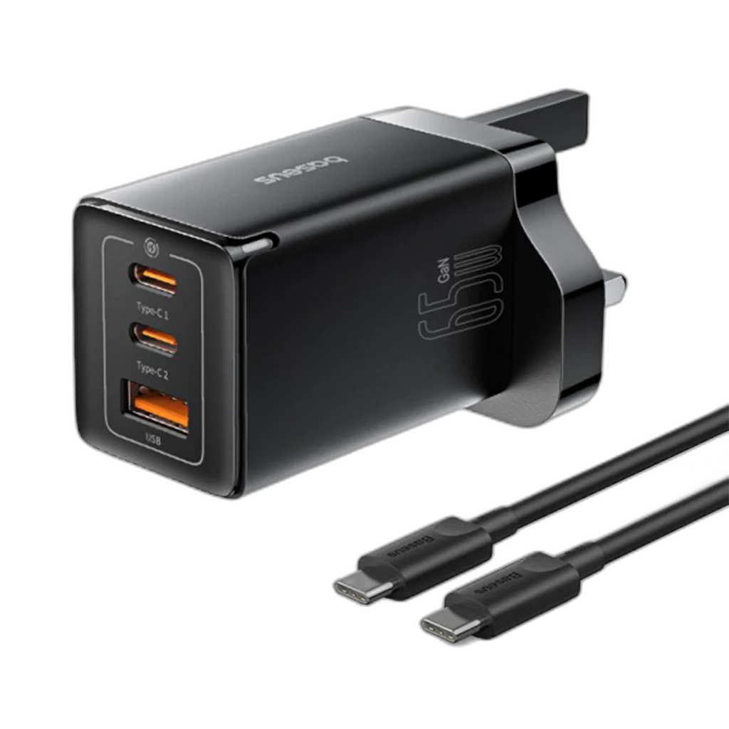 Baseus GaN5 Pro 65W 3-Port Fast Charger UK Plug