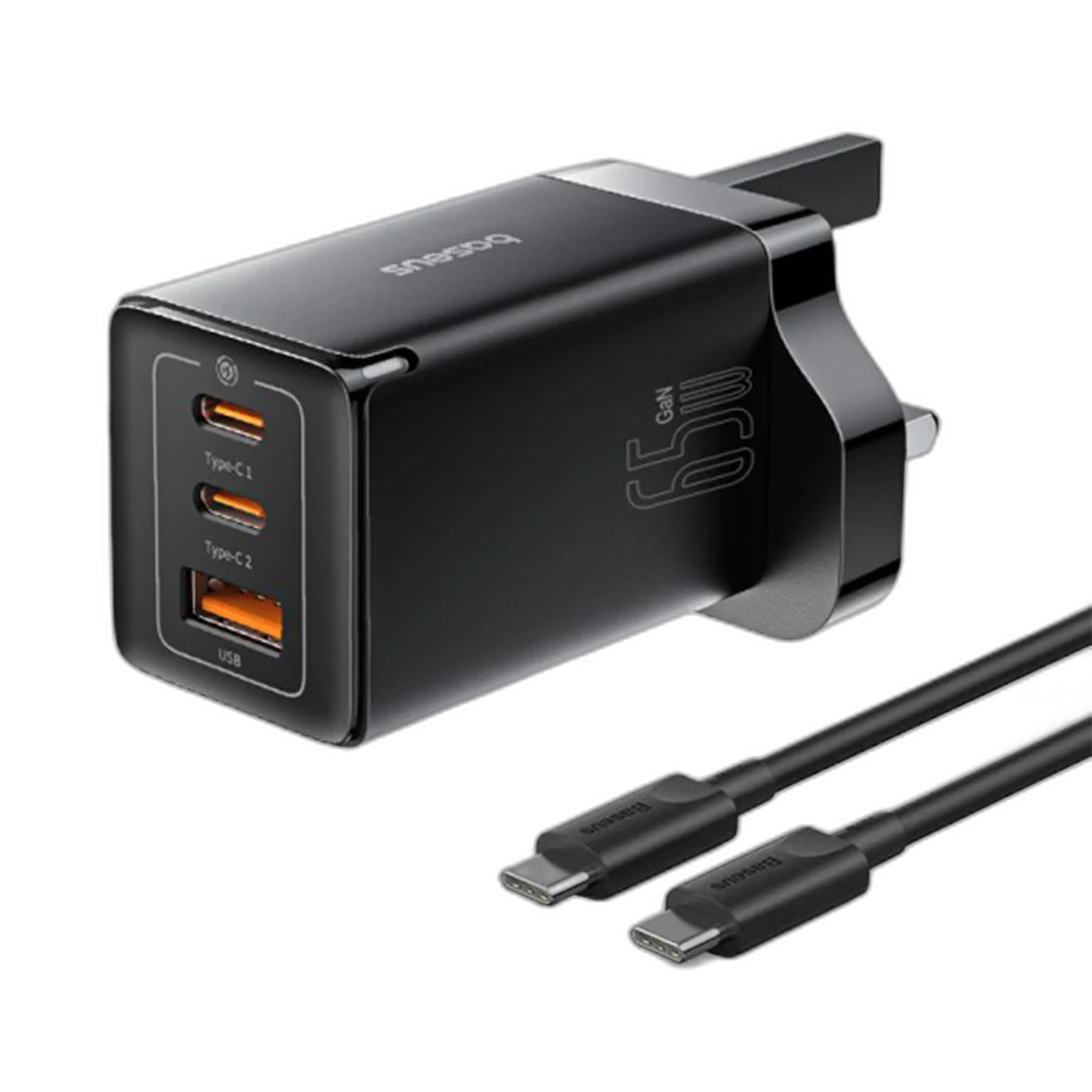 Baseus GaN5 Pro 65W 3-Port Fast Charger UK Plug