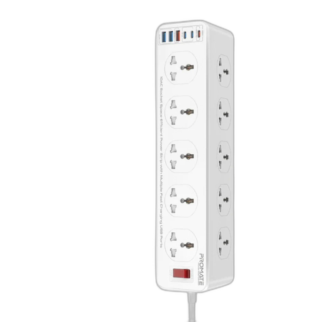 Promate PowerMatrix2-5M - 10AC Socket Space Efficient Power Strip
