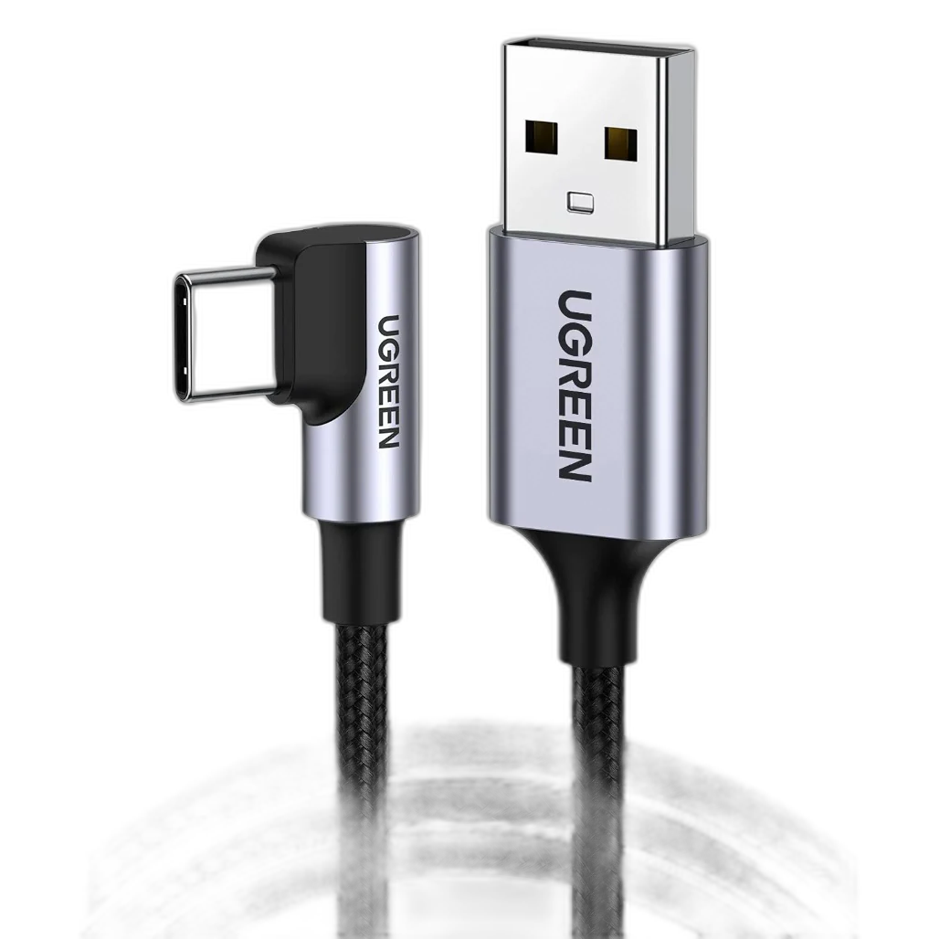 Ugreen 50942 Angled USB-C Male To USB2.0 A Male 3A Data Cable Black 2M