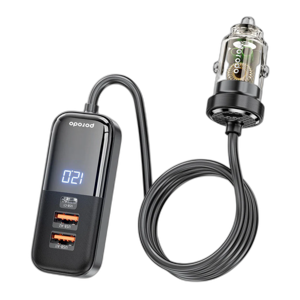 Porodo 120W Multi Port Car Charger with Rear Expansion