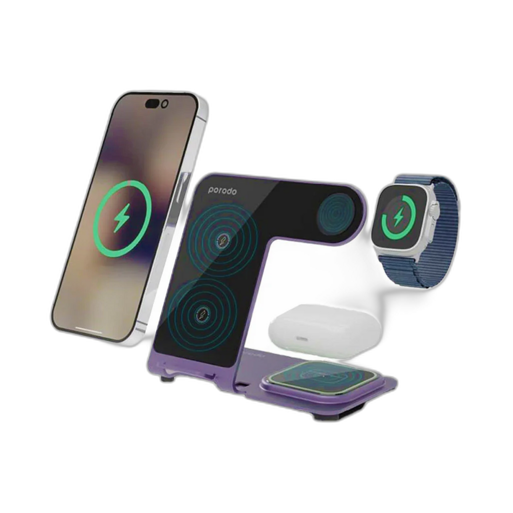 Porodo 3-in-1 Dual Coil Wireless Charging Dock