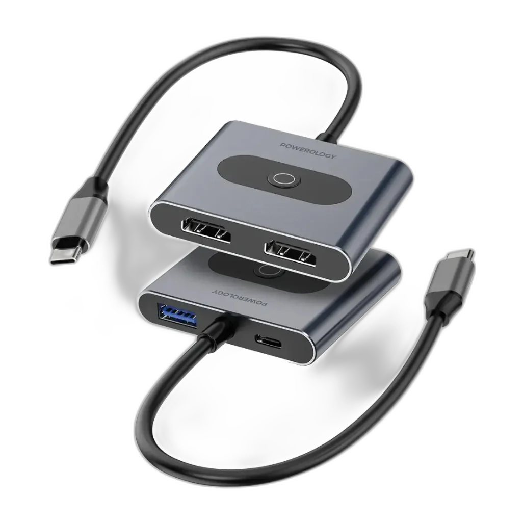 Powerology 4-In-1 USB-C Multi-Function Hub - Gray