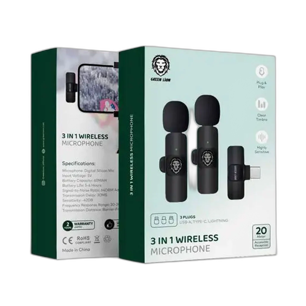 Green Lion GN3WIRMICPBK 3 In 1 Wireless Microphone