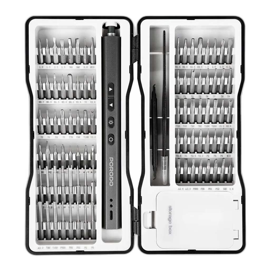 Porodo Techfix 97-In-1 Electric Screwdriver Kit Built-In LED Light