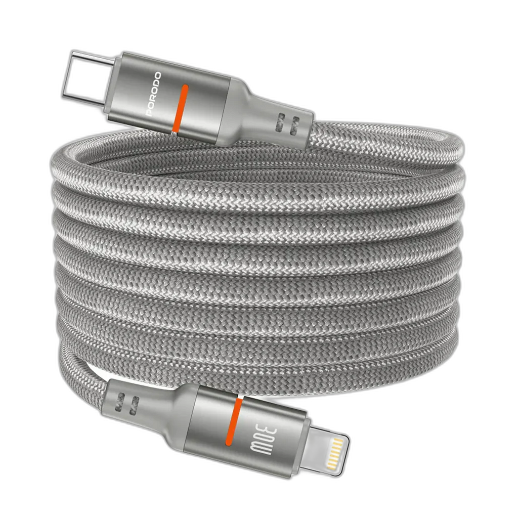 Porodo 30W Type-C to Lightning Magnetic Braided Cable 3M